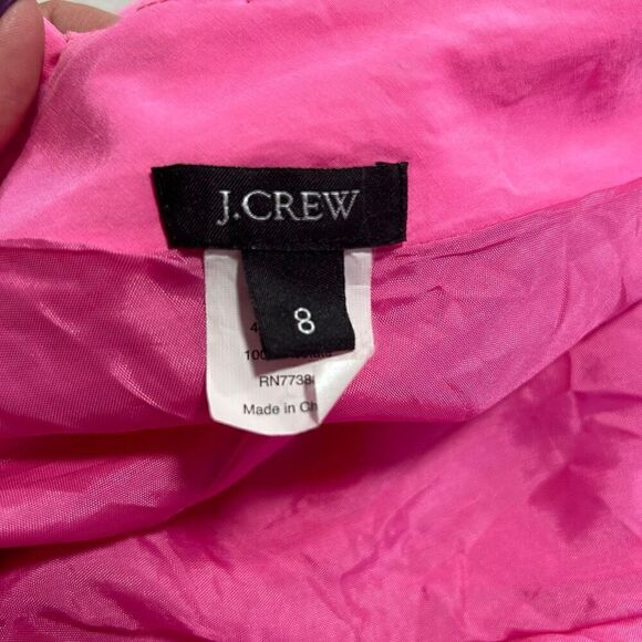 J Crew Silk Pink Barbiecore Babydoll Sheath Puff Sleeve Mini Dress Size 8 - Picture 9 of 16